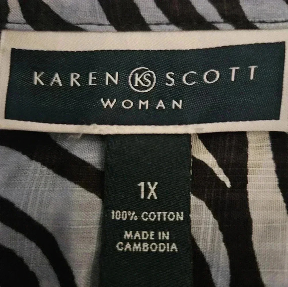Karen Scott Long Sleeve Button Down Animal Print Shirt 100% Cotton (1X) - Picture 3 of 3